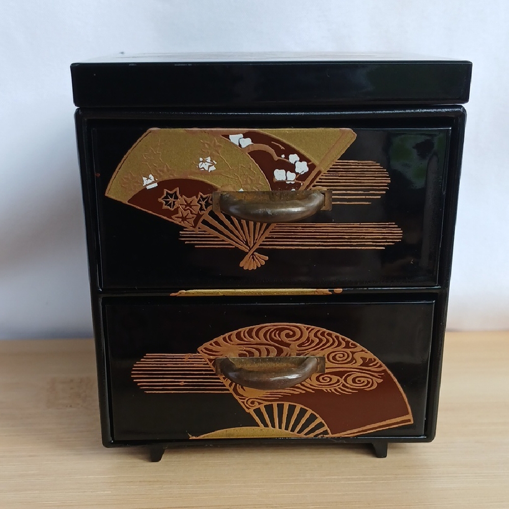 Japanese 2 Drawer Small Trinket Jewelry Box with Mirror